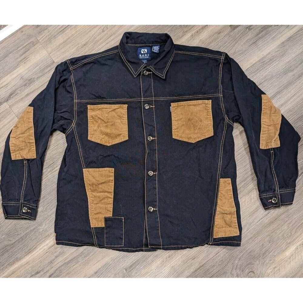 Koni Jean Co.  Dark Blue Button Front Long Sleeve Shirt Jacket Corduroy Sz XL